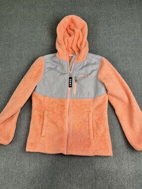 DKNY Sport Girls Fleece Hooded Jacket Orange Zip Up M 10/12